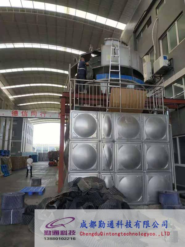四川简阳200T圆形冷却塔布水器及填料更换维修现场